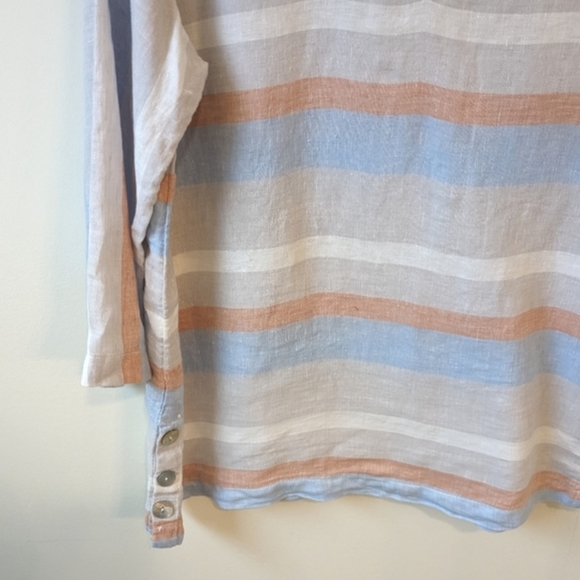 Cynthia Rowley Stripe Linen Beachy Coastal Tunic Top 3/4 Sleeve Shirt - Picture 2 of 5